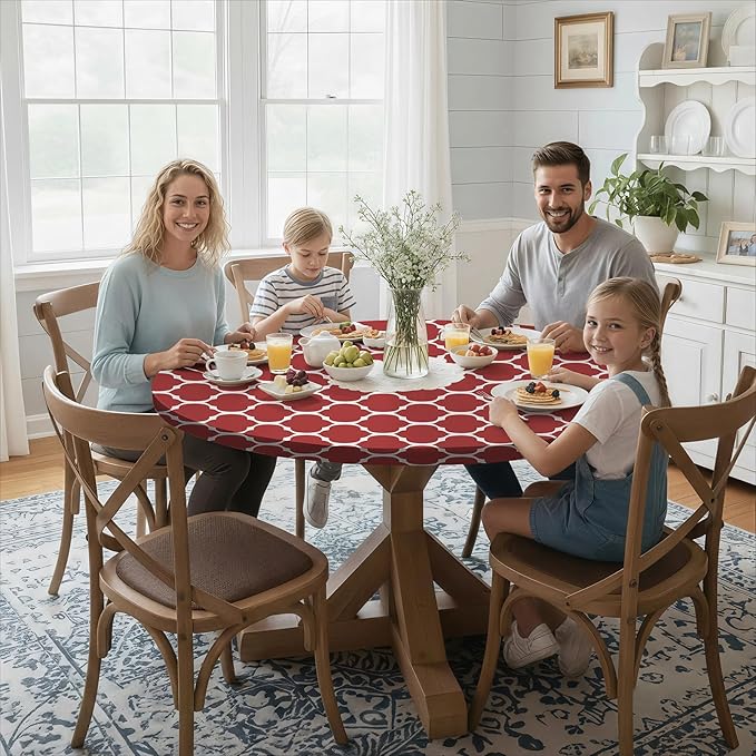 Fitted Round Tablecloth Wipeable Table Cloths Vinyl Indoor Outdoor Circle Covers for 45-54inch Table Dining Living Room Home Must Haves Gifts Summer Fall Patio Picnic Camping Garden Stuff
