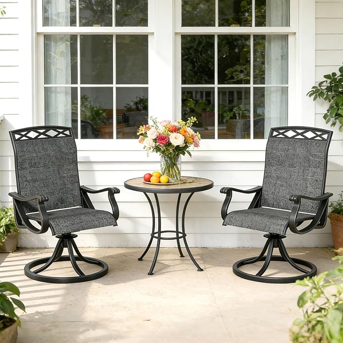 SHGJ&SOFT Patio Swivel Chairs, Waterproof Outdoor Dining Chairs with All-Weather Textilene Mesh for Deck, Garden, and Backyard (Dark Gray6, 2PC)