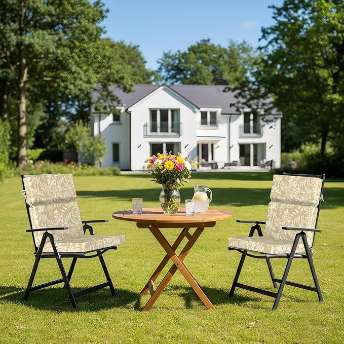 DYTXIII Outdoor High Back Chair Cushions Set of 2, 44"x22" Water Repellent Patio Seat Cushions with Elastic Sponge, All Weather Chair Pads for Rocking, Dining Chairs, Patio Furniture - Tropical Oat