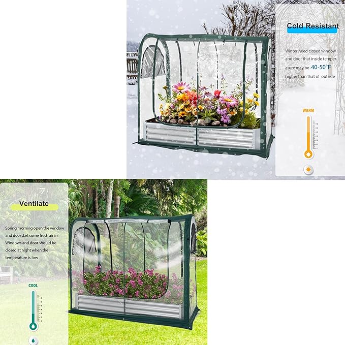 Porayhut Portable Greenhouse Cover with Raised Garden Bed,Easy Set-up 72.4" X36.6" X60.6" Gardening Flower House & Plant Sunshine Room for Protecting Plant from Cold Frost Birds & Insects
