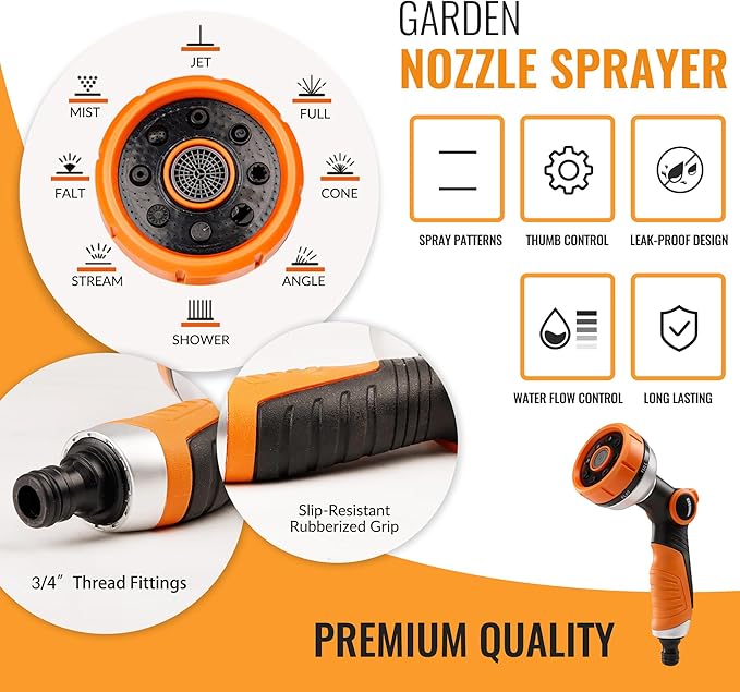 HERZO Garden Hose Nozzle, Water Spray Nozzle with 7 Adjustable Watering Patterns for Watering Plants & Lawn& Garden, Washing Cars, Cleaning, Showering Pets & Outdoor Fun