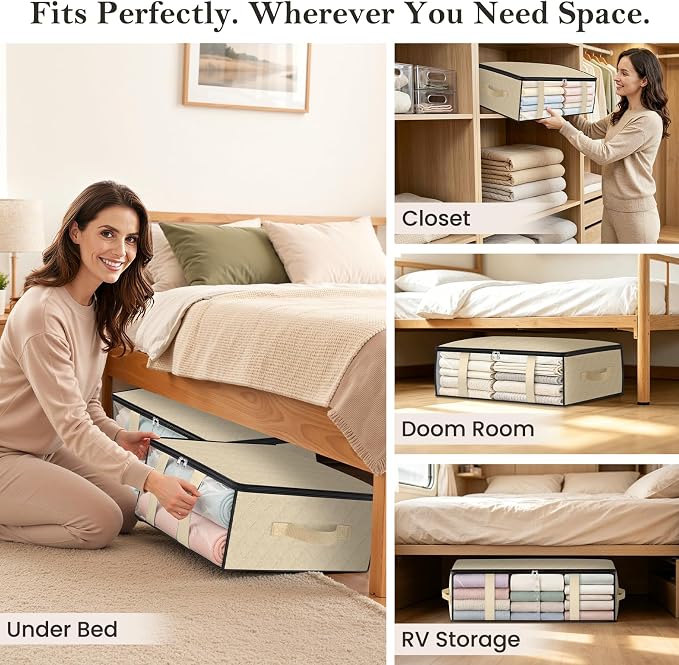 StorageRight Under Bed Storage Bags, 8 Pack, 40L, Beige