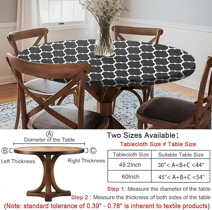 Fitted Round Tablecloths Reusable Stain Resistant Table Clothes Vinyl Indoor Outdoor Circular Cover for 36-44" Table House Party Gear Gifts Summer Autumn Camper Patio Picnic Accessories