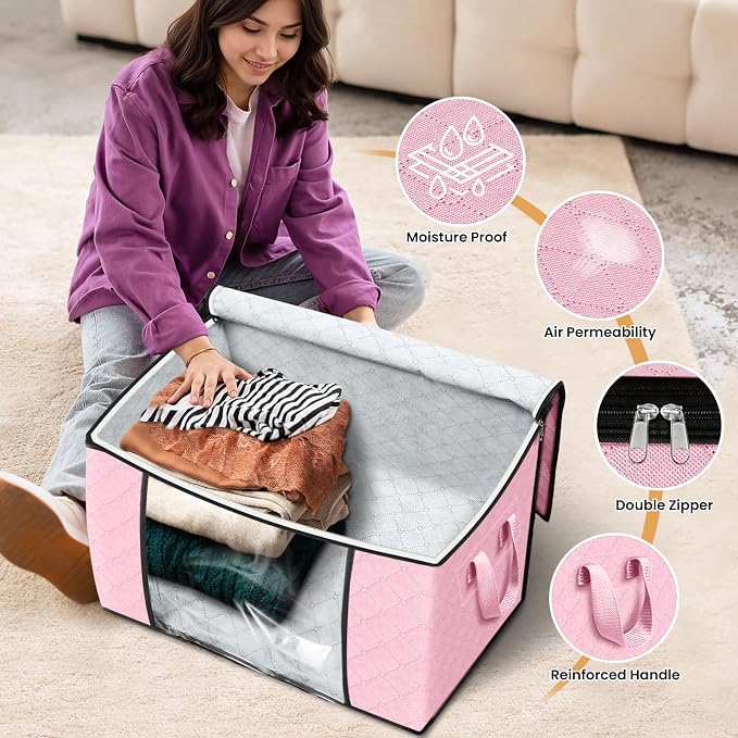 Fab totes 90L Clothes Storage, Foldable Thick Fabric Blanket Storage Bags