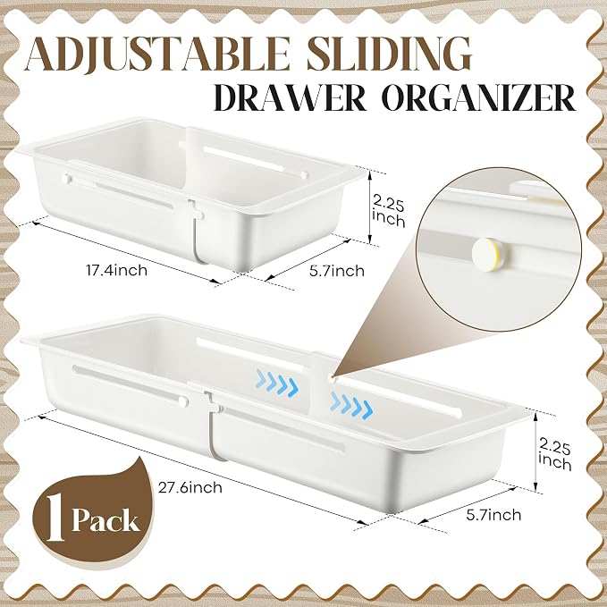 1 Pack Deep Drawer Organizer Adjustable Storage Bin(17.4-27.6")