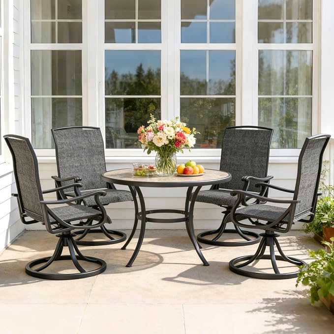 SHGJ&SOFT Patio Swivel Chairs, Waterproof Outdoor Dining Chairs with All-Weather Textilene Mesh for Deck, Garden, and Backyard (Dark Gray5, 4PC)