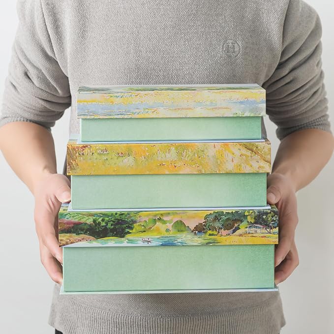 Soul & Lane Decorative Storage Boxes with Lids, Pastoral Tranquility | Set of 3, Cardboard, Magnetic Closure, For Home Décor & Documents, Memory Organizers for Keepsakes & Photos