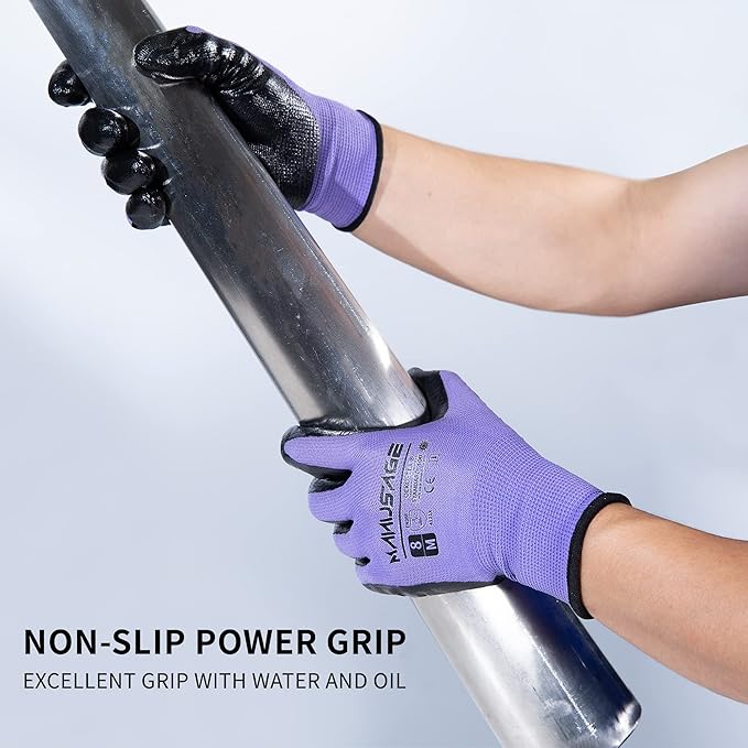 MANUSAGE Safety Work Gloves - Protective Glove for Men & Women - Ultrathin Hand Protection - For Construction, Gardening, Landscaping - Purple - Size XL - 24 Pairs