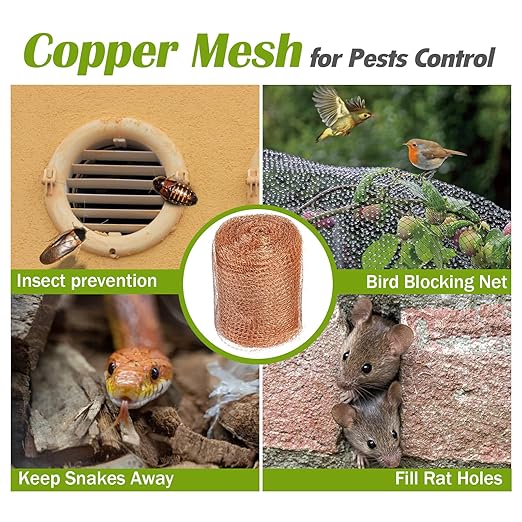 Copper Mesh Rodent Control Copper Wool for Slugs Mice Pest Snail Bird Control 4" x 50 in Copper Wire for Weep Hole Covers Rodent Mesh