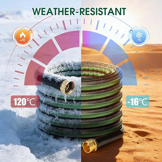 Aterr Garden Hose 50ft, Lightweight Flexible Water Hose with 10 Pattern Nozzle, Durable Hose, Solid Aluminum Connectors, Leak-Resistant for Yard Lawn Car Washing, (Green)