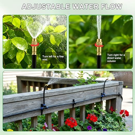 360° Adjustable Drip Irrigation System 50FT Garden Watering System with 15 Nozzles, Garden Irrigation System, Greenhouse Accessories, Greenhouse Drip Irrigation Kit for Yard, Lawn, Plants (50FT)