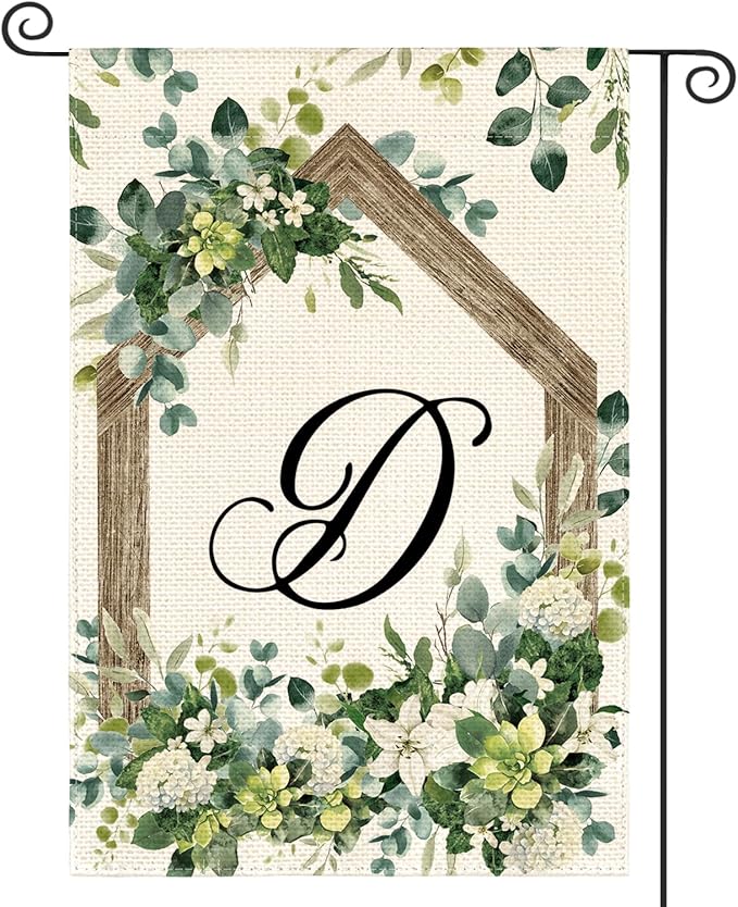 AVOIN colorlife Initial Letter D Monogram Garden Flag 12x18 Inch Double Sided Outside, Spring Floral Family Last Name Yard Decoration