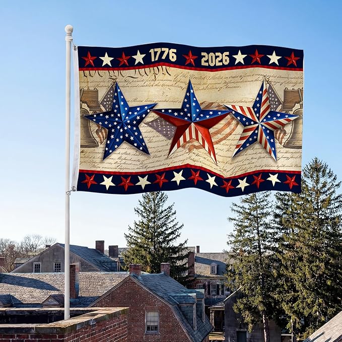 250 Anniversary USA Flag 3x5 Ft,4th of July 250th Year American Yard Banner,God Bless United States Large Decorations Double-Sided with Star,1776-2026 America Patriotic Garden Merchandise Outside