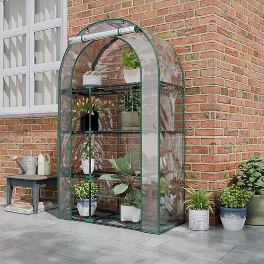 4-Tier Indoor/Outdoor Mini Greenhouse, 40" x 18" x 63" Portable Plant Starter for Herbs & Seedlings with Clear PE Cover, Tool-Free Assembly