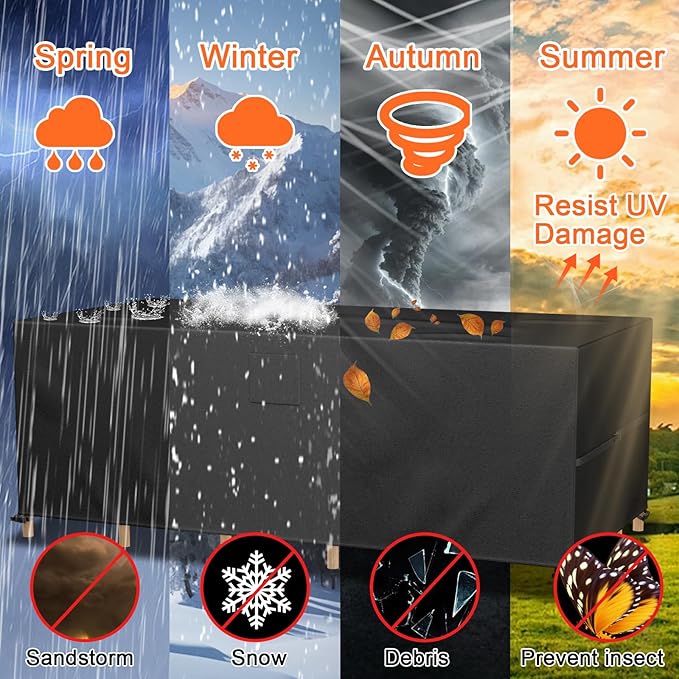 Falflor Patio Furniture Covers 600D Oxford Outdoor Furniture Covers Waterproof Rattan Sofa Set Cover Windproof Anti-UV Garden Table and Chair Covers Rectangular 74''x47''x28''