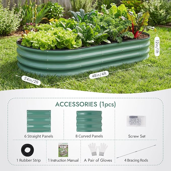 INNO STAGE Galvanized Raised Garden Bed, 6x3x1FT Oval Metal Raised Garden Beds for Vegetables, Rust-Resistant & Easy Assembly, Outdoor Planter Box for Gardening, Flowers, Herbs (Green)