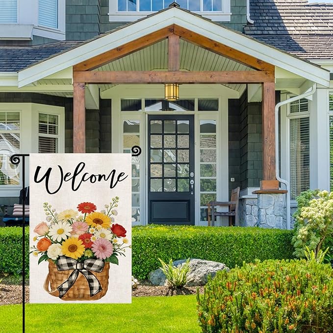 Spring Summer Floral Welcome Garden Flag 12x18 Inch Double Sided Welcome Spring Summer Lawn Farmhouse Holiday Outdoor Decoration