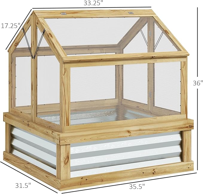 35.5Wx31.5Dx36H Weather-Protective Cold FFor rame Garden Bed, Twin-Wall Polycarbonate, Ventilated Climate Management, Natural Silver