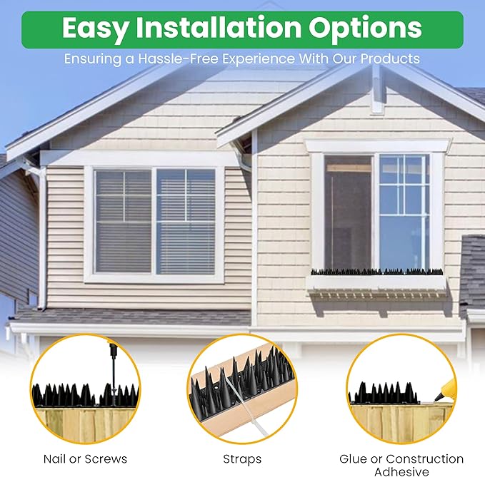 BUGGOFF - Red Plastic Bird & Rodent Spikes, Unique Spike Pattern effecitviely deteres Pesky Pigeons, Squirrels, Raccoons. Installs on Fences, Gates, Roofs, Walls and More! (52.5 Feet)