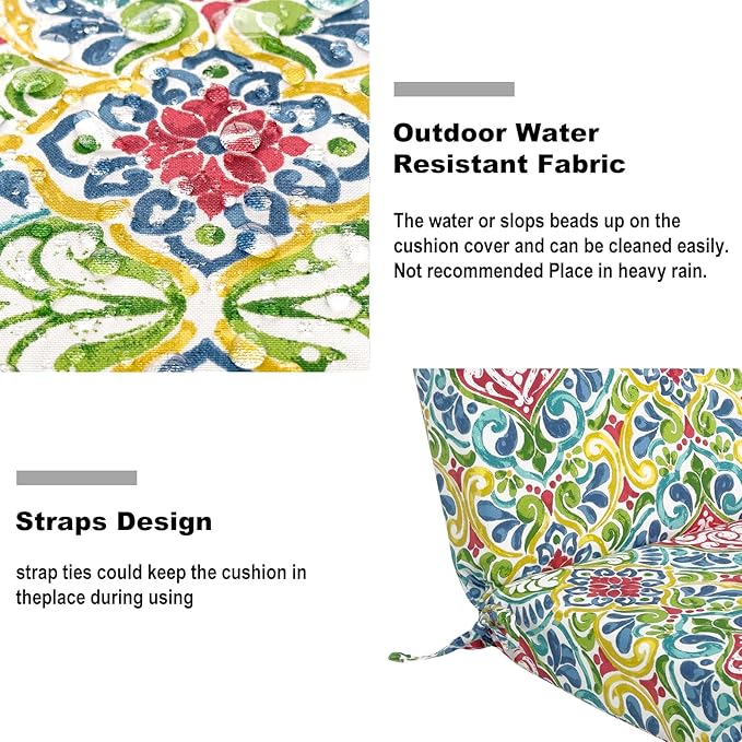DYTXIII Outdoor High Back Chair Cushions Set of 2, 44"x22" Water Repellent Patio Seat Cushions with Elastic Sponge, All Weather Chair Pads for Rocking, Dining Chairs, Patio Furniture - Damask Red