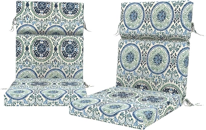 DYTXIII Outdoor High Back Chair Cushions Set of 2, 44"x22" Water Repellent Patio Seat Cushions with Elastic Sponge, All Weather Chair Pads for Rocking, Dining Chairs, Patio Furniture - Wreath Blue