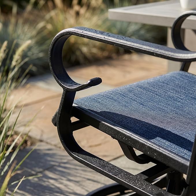 NUU GARDEN Patio Swivel Dining Chairs Set of 2, All-Weather Outdoor Swivel Rocker Chairs with High Back Textilene Seat, for Lawn Porch Garden, Blue