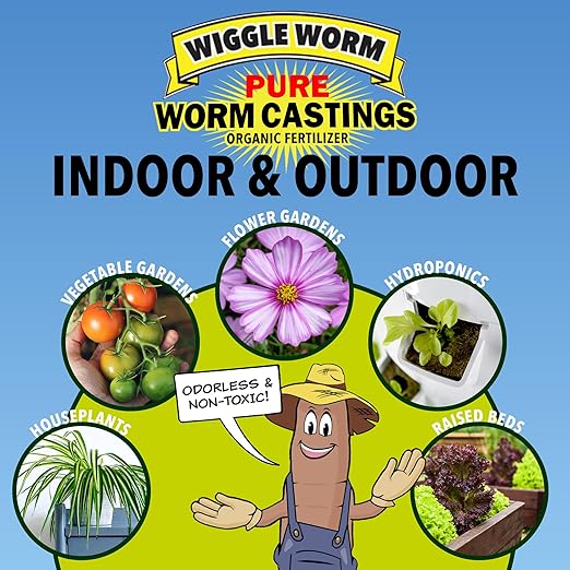 Wiggle Worm 100% Pure Organic Mineral-Dense Worm Castings Fertilizer in Resealable Zipper Pouch, 4.5lbs, 3 Pack - Improves Soil Fertility and Aeration for Growing Better Houseplants, Veggies, and More