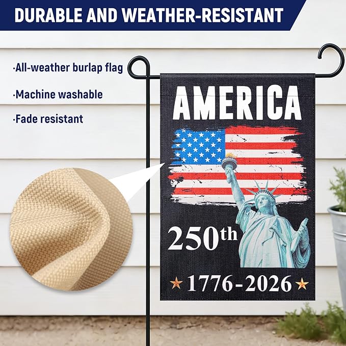 250th Anniversary American Flag - 12x18 Inch Double Sided Outdoor Patriotic Garden Flag with Liberty Design, 4th of July Decorations for US 250th Celebration, 1776-2026 Independence Day Patriotic Flag