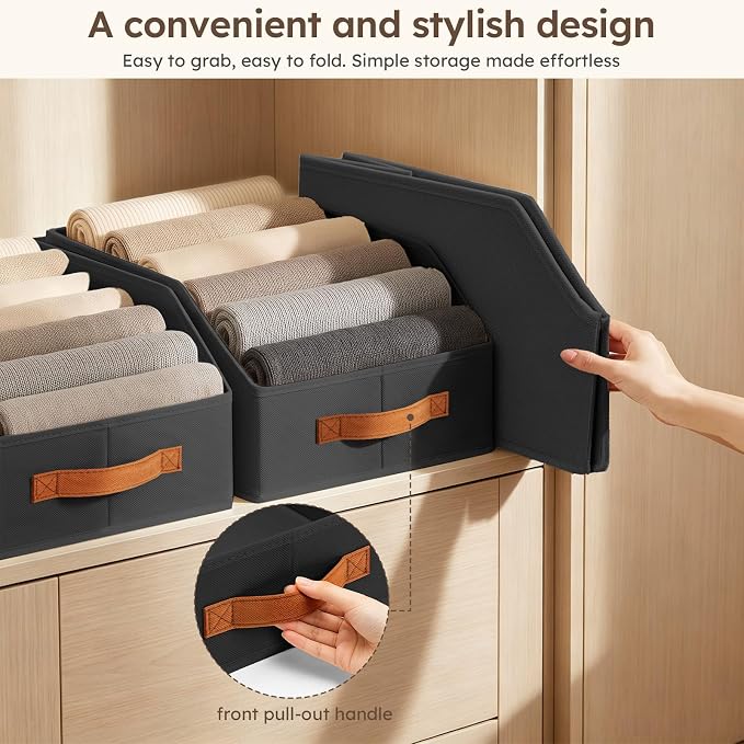 Homsorout Fabric Storage Bins for Organizing - 8 Pack Large Trapezoid Collapsible Storage Bins with Front Handle, Closet Organizers and Storage for Bedroom, Home Shelves, Small Spaces, Black
