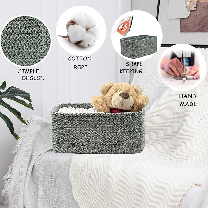 COMFY HOMI 11.5"x7.5"x4.7" Storage Baskets for Organizing | Cotton Rope Woven Basket | Toy Storage Bin Box | Basket for Shelves, Closet Organizer Bin, Decorative Closet Shelf, 3 Pack,