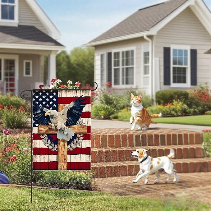 Patriotic Stars and Stripes Eagle Garden Flag 12x18 Inch Double Sided Outside, USA 4th of July Memorial Day Independence Day Yard Outdoor Decoration for All Seasons