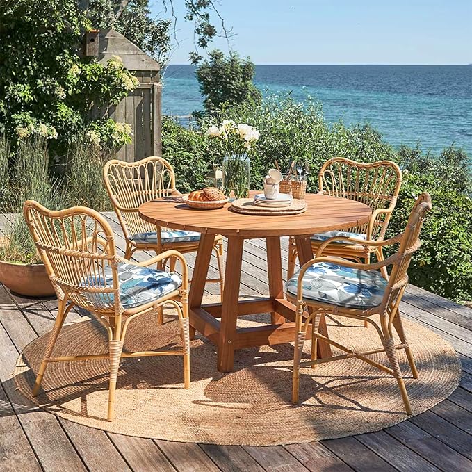 Outdoor Chair Cushions Set of 4, Water Resistant Patio Chair Pads with Ties, Seat Cushions for Home Garden Furniture Decoration, 16"x17", Clemens Noir Blue