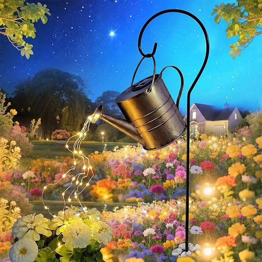 Solar Watering Can Fairy Lights Outdoor Decor Fountain String Art Decorations for Garden Yard Patio Backyard, Waterproof Metal Landscape Path Ornament, Unique Mom Gift