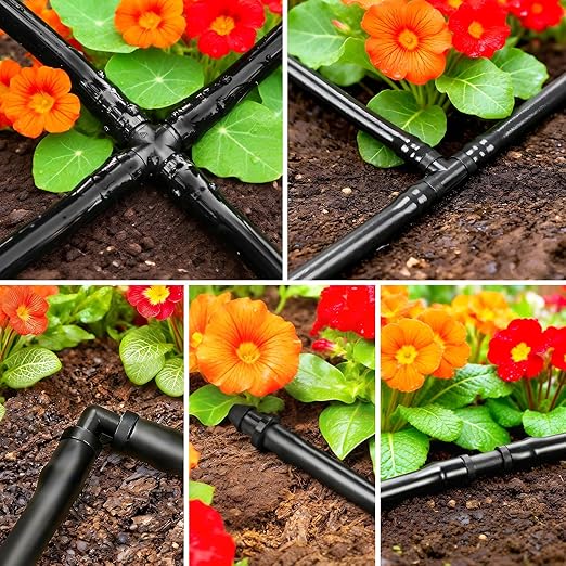 Drip Irrigation Fittings Kit for 1/4" Tubing, 130 Pieces Drip Line Connectors for Drip Systems - 40 Couplings, 30 Tees, 20 Elbows, 20 End Plugs, 20 Cross Tees Drip Irrigation Parts