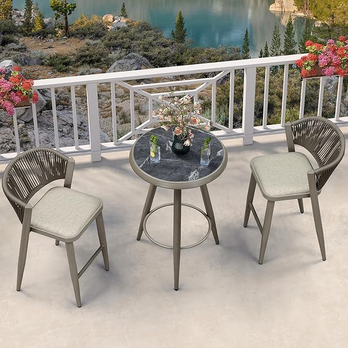 PURPLE LEAF Counter Height Bar Stools Table Dining Table with Weather Resistant for Patio Garden Grey