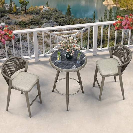 PURPLE LEAF Counter Height Bar Stools Table Dining Table with Weather Resistant for Patio Garden Grey