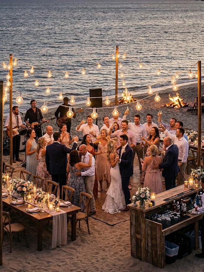 25FT G40 Outdoor String Lights with 27 Globe Clear Bulbs(2 Spare) Patio String Lights Outdoor Waterproof for Party Wedding Garden Commercial Decoration, 5 Watt Bulbs E12 Base- White Wire