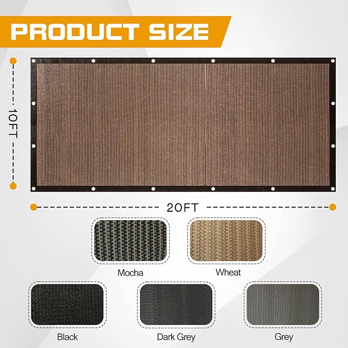 10'x 20' Sun Shade Cloth, 95% UV Block Outdoor Pergola Shade Cover with Grommets, Mocha Privacy Screen for Patio, Garden, Backyard