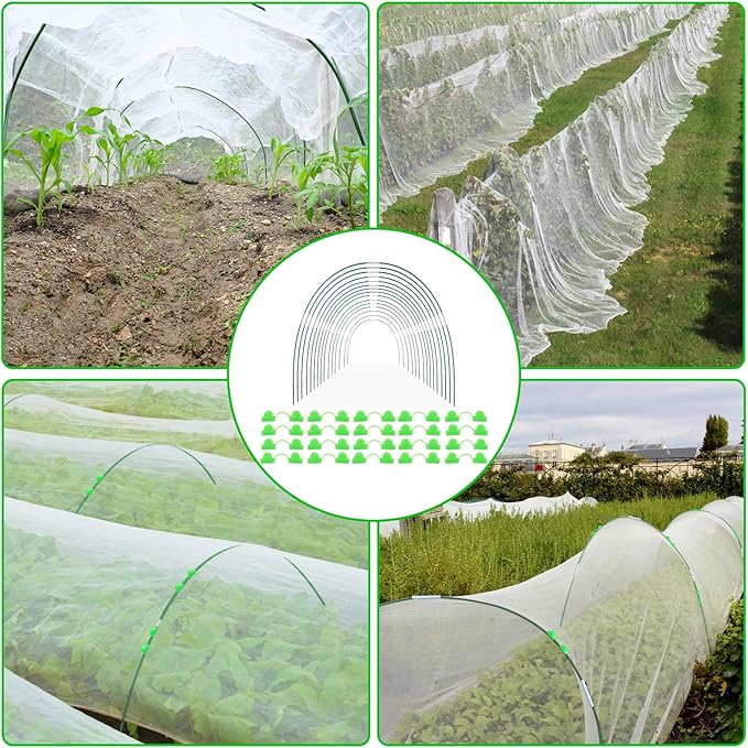 161 PCS Greenhouse Hoops for DIY Grow Tunnel, 12 Sets of 7 FT Long Garden Hoops Kit, Support Hoops Frame for Garden Netting Raised Bed Plant Row Cover, DIY Plant Support Garden Stakes