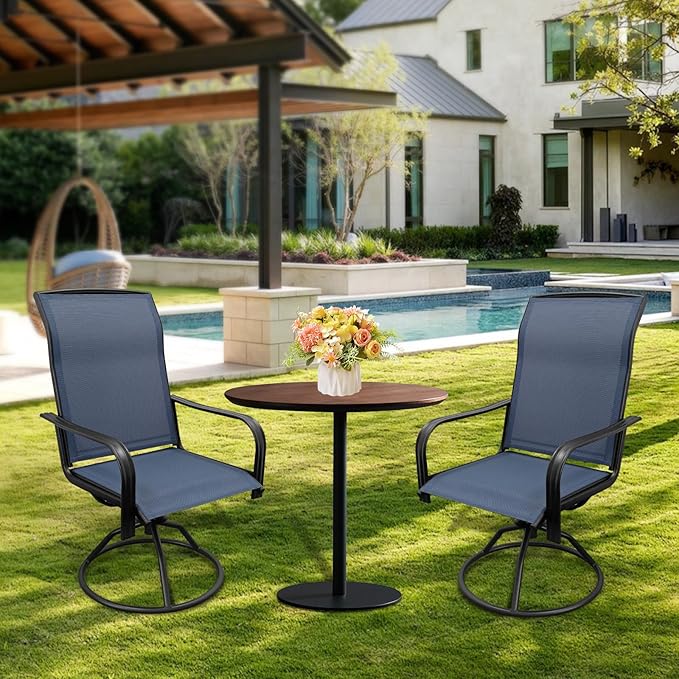 SHGJ&SOFT Patio Swivel Chairs, Waterproof Outdoor Dining Chairs with All-Weather Textilene Mesh for Deck, Garden, and Backyard (Plain Backrest-Blue, Set of 2)