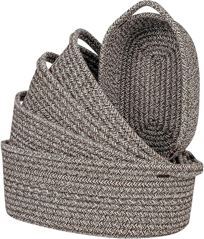 CubesLand Small Storage Basket Cotton Rope Organizer Baskets for Shelves