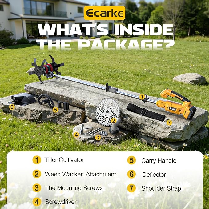 Cordless 2-in-1 Tiller Cultivator & Weed Wacker Compatible with Dewalt 20V Battery (Tool Only), 500RPM Electric Garden Tiller String Trimmer, 9" Tilling Width 9.4" Depth for Soil Lawn Cultivation