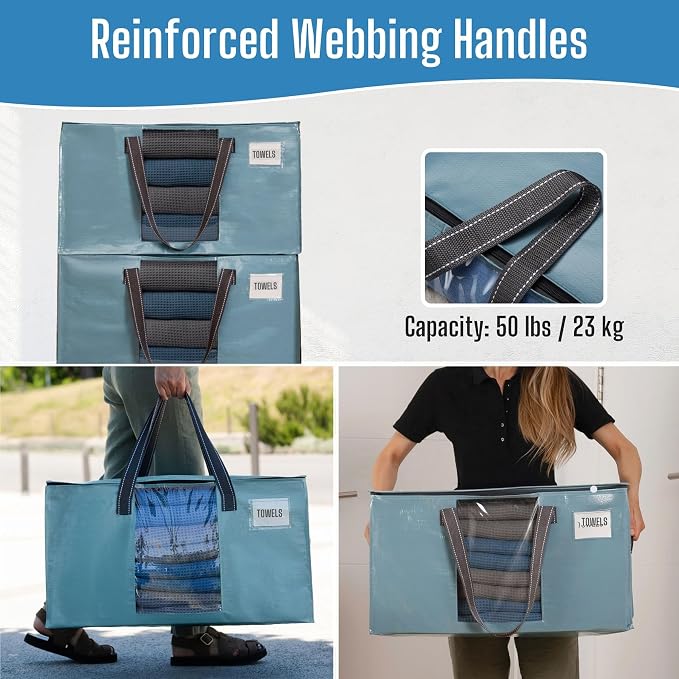VENO Moving Bags, Wide Open Top, Clear Window, Light Blue, 8 Pack