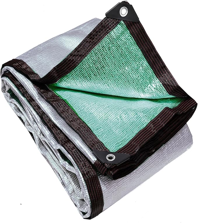 90%-95% Aluminum Sun Shade Cloth with Grommets 16 FT x 16 FT - Pergola Shade Cover Canopy, Mesh Tarp Sun Screens - Heat Reflective Tarp for Outdoor Pergola,Greenhouse,Garden - Green Silver Color