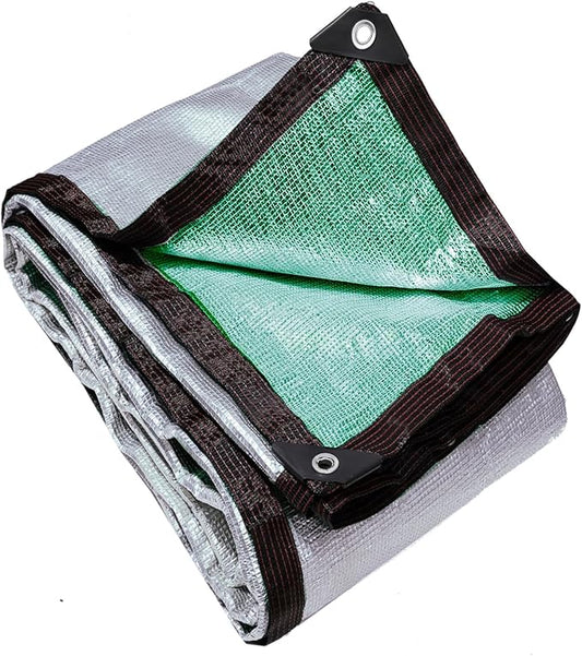90%-95% Aluminum Sun Shade Cloth with Grommets 10 FT x 20 FT - Pergola Shade Cover Canopy, Mesh Tarp Sun Screens - Heat Reflective Tarp for Outdoor Pergola,Greenhouse,Garden - Green Silver Color