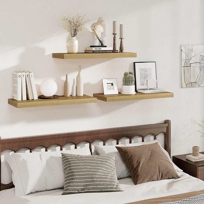 Fun Memories 12 Deep Floating Shelves for Wall | 30W x 12D Large Floating Shelves | 2 Pack Storage Space Wall Mount Shelf for Living Room Bathroom Toilet Laundry Room Kitchen Home Office - Oak