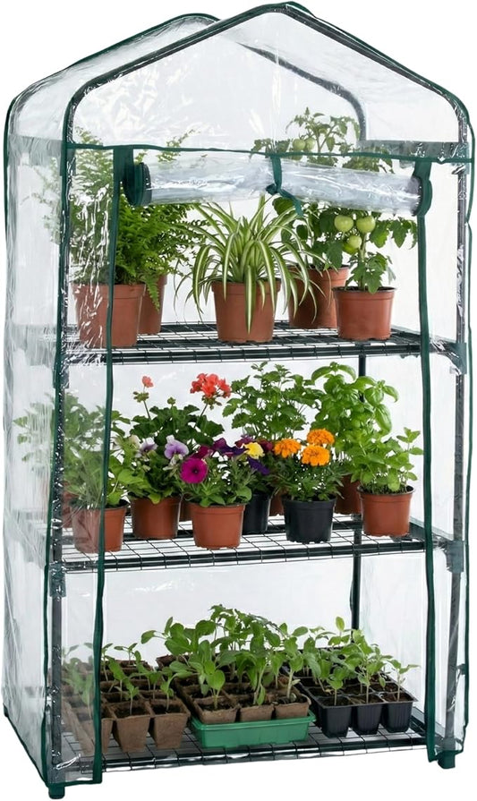 3 Tier Mini Greenhouse - Portable Greenhouse with Rust-Resistant Frame and PVC Cover for Indoor/Outdoor - 27.5x19x50-Inch Green House by Pure Garden