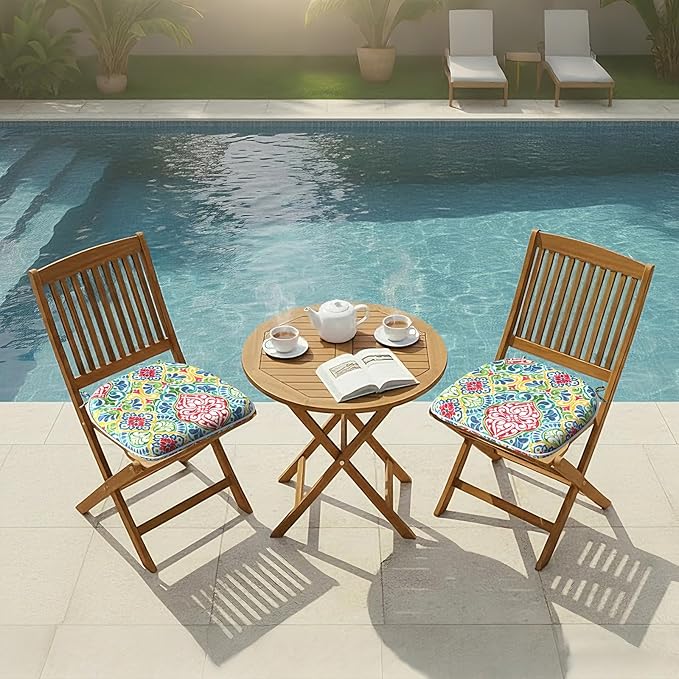 DYTXIII Set of 2 Outdoor Chair Cushions with Ties,Water Repellent Patio Chair Pads 17"x 16" for Outdoor Furniture,Round Corner Seat Cushions for Garden Yard Kitchen Damask Red