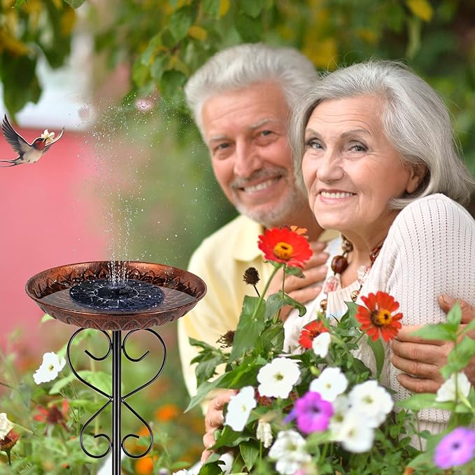 Metal Bird Baths for Outdoors, 38" H Copper Birdbath with 11.4 Inch Bowl, Standing Bird Bath & Bird Feeder with Stake for Outside Garden Patio Yard Lawn Decor