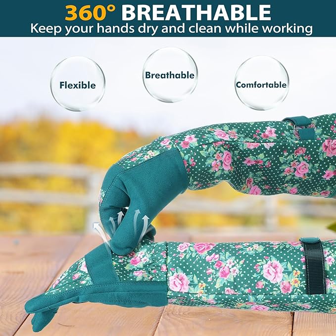 Trifabricy Gardening Gloves for Women, Leather Long Garden Gloves with Grip, Thorn-Proof Puncture-Resistant Work Gloves